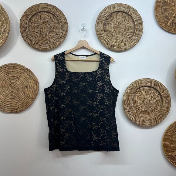 Vintage Y2K 2000s Fashion Bug Black Lace Square Neck Tank Top Plus Size - Picture 2 of 7